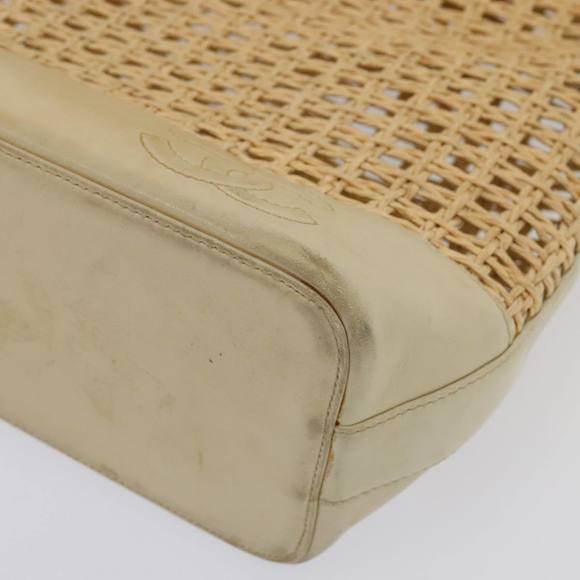 CHANEL COCO Mark Chain Tote Bag Straw Leather Beige Gold CC Auth yk14915 - Picture 15 of 16